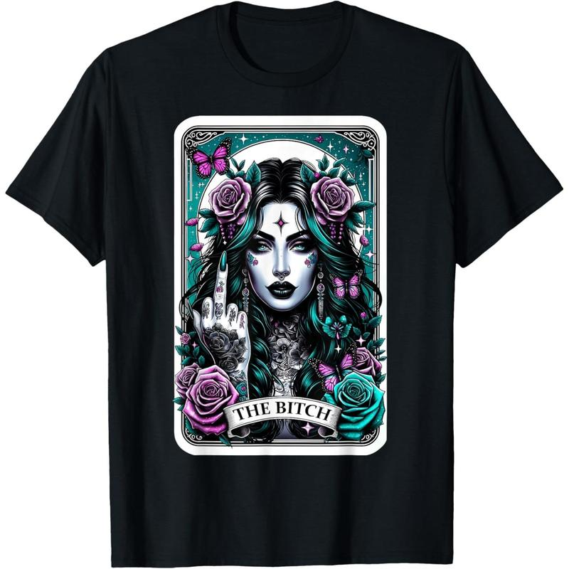 Gothic Fortune Card Woman with Roses and The Bitch Banner