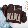 Mama Gingham Letter Graphic Crewneck Sweatshirt with Varsity Style Design