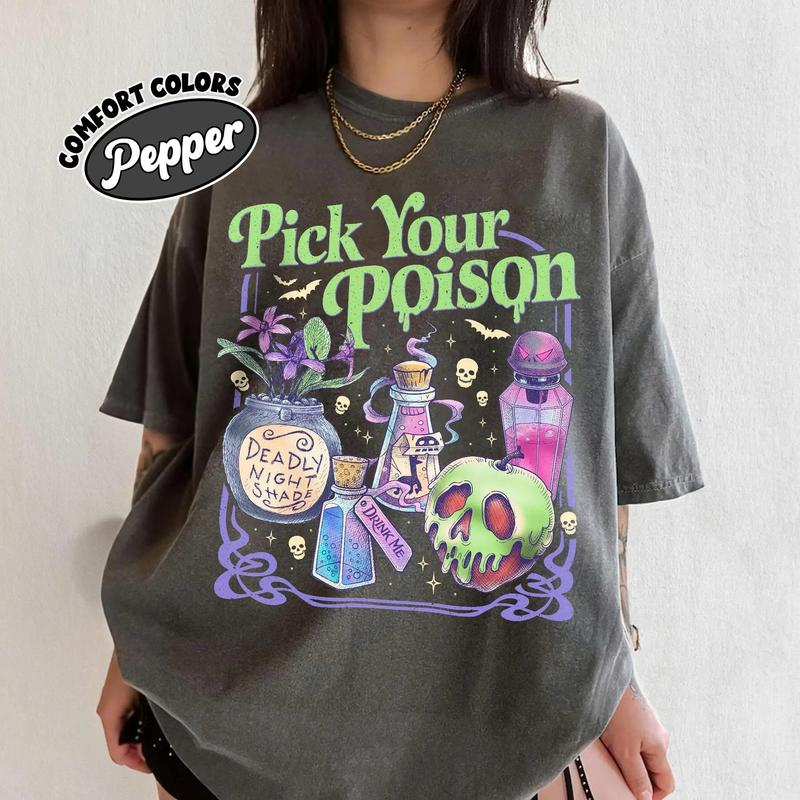 Pick Your Poison Potion Bottles and Poison Apple Halloween Graphic T-Shirt