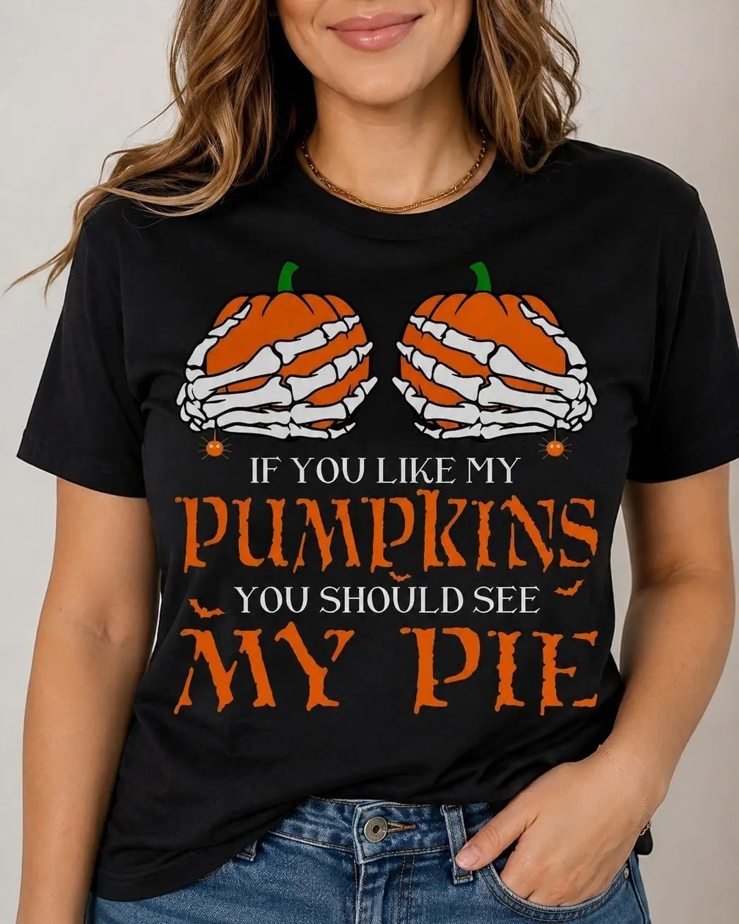 Funny Halloween Pumpkin Skeleton Hands My Pie Graphic Shirt
