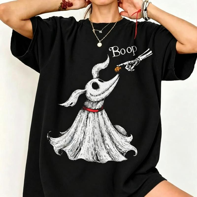 Boop Ghost Dog and Skeleton Hand Halloween Graphic T-Shirt