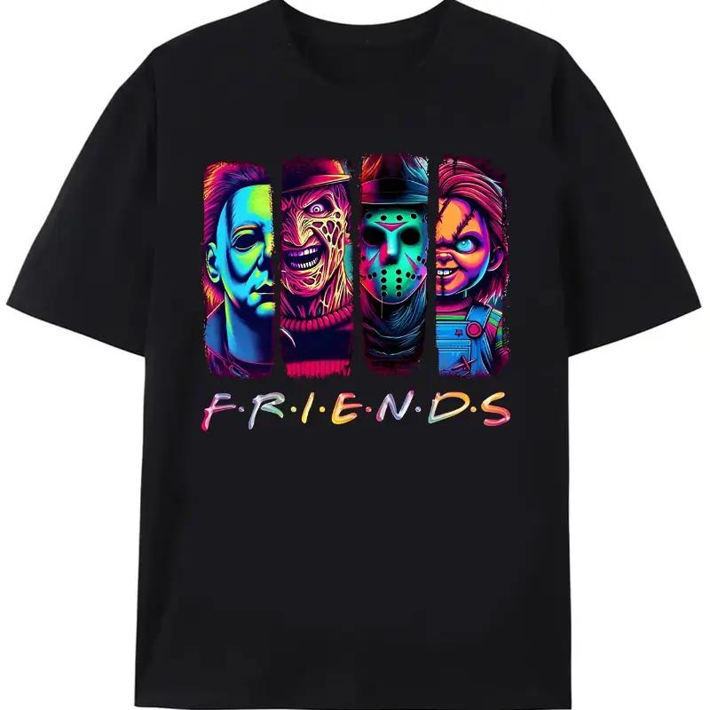 Neon Horror Character Portraits Friends Graphic Crewneck Short Sleeve T-Shirt