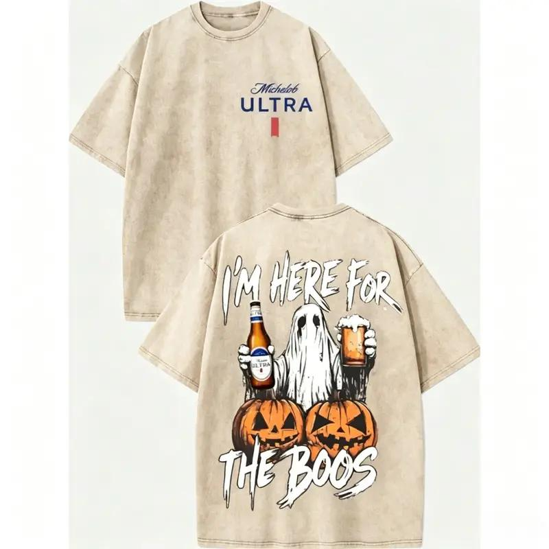 I'm Here for the Boos Ghost and Pumpkin Halloween Graphic T-Shirt
