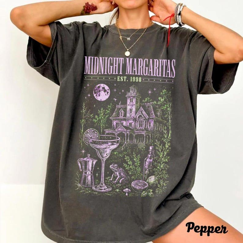 Midnight Margaritas Haunted House and Cocktail Graphic Tee