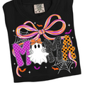 Halloween Mama Ghost Bow and Spiderweb Graphic Shirt