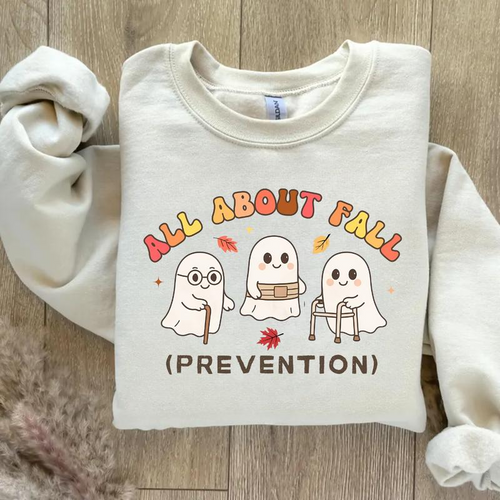 All About Fall Prevention Cute Ghosts Autumn Graphic Sweatshirt