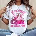 In October We Wear Pink Ghost and Pumpkin Halloween Graphic Shirt