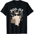 Boo-Jee Leopard Ghost Halloween Graphic Shirt with Bats and Coffee