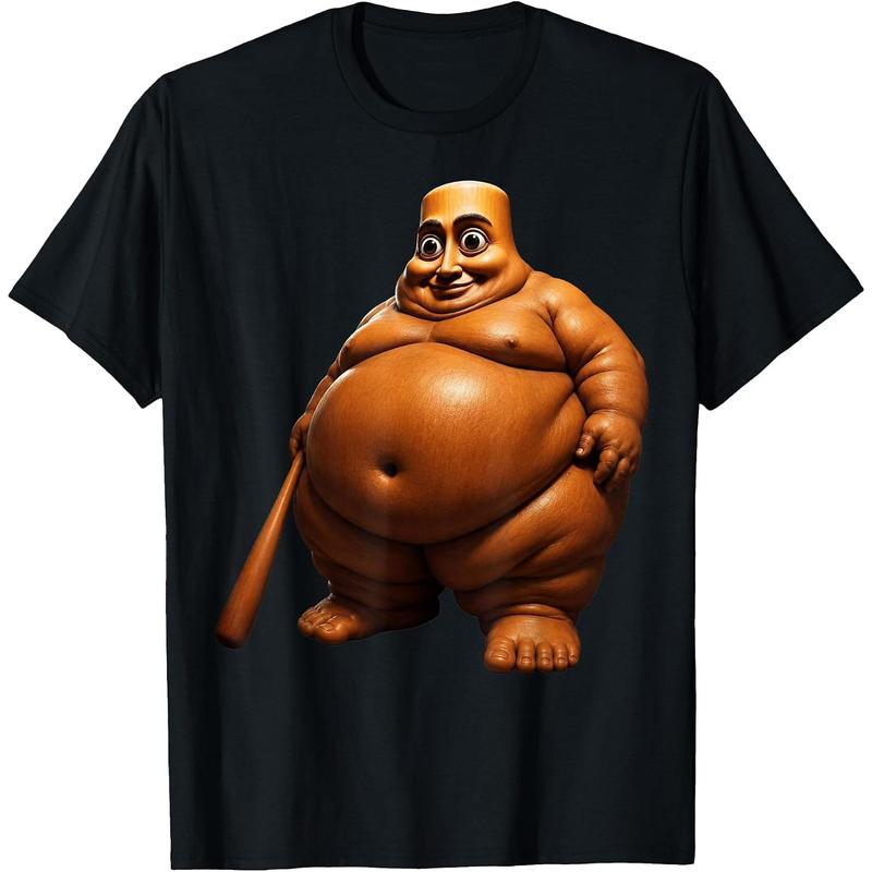 Rotund Cartoon Guardian with Wooden Club Graphic T-Shirt