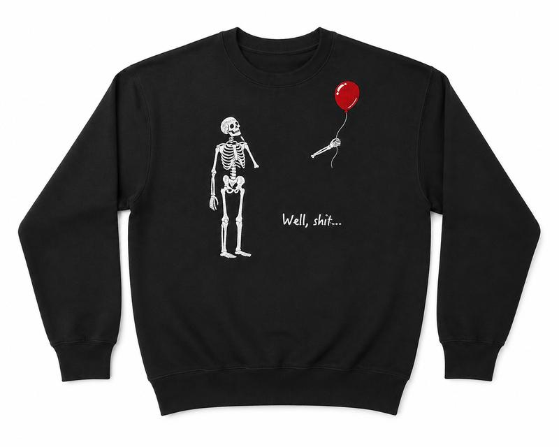 Skeleton Losing a Red Balloon Funny Graphic Crewneck Sweatshirt