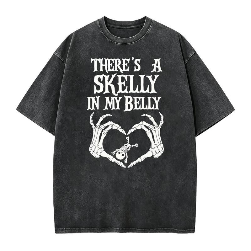 There's a Skelly in My Belly Skeleton Heart Halloween Graphic T-Shirt