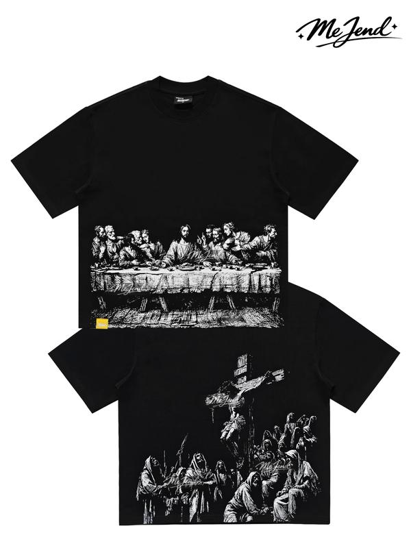 Last Supper and Crucifixion Artwork Front and Back Graphic T-Shirt
