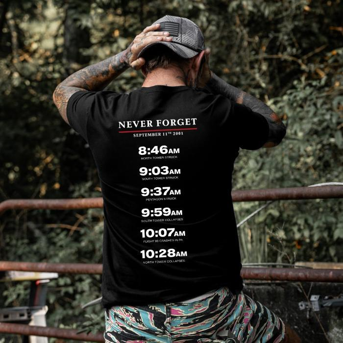 Never Forget September 11 Memorial Timeline Graphic Apparel