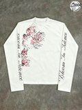 Bloom in Silence Floral Graphic Long Sleeve T-Shirt with Script Sleeve Lettering