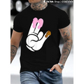 Cartoon Hand Gesture Graphic T-Shirt with Pink and Brown Drip Details