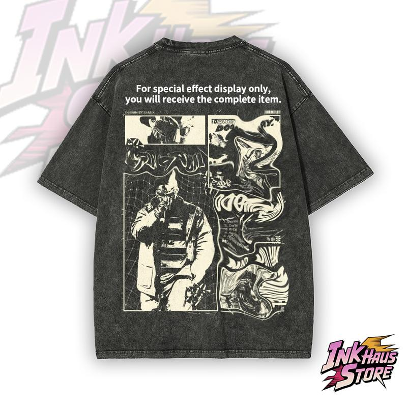 Graffiti Character Collage Washed Tee with Front and Back Artwork