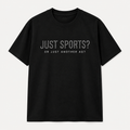 Just Sports? Studded Lettering Graphic T-Shirt with Or Just Another Ad? Message