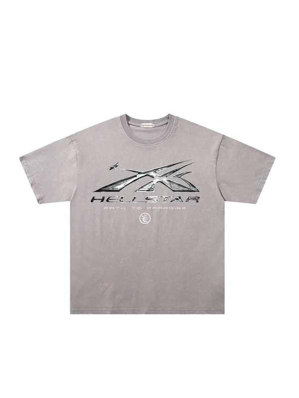 Hell Star Chrome Graphic Washed Tee with Flame and Star Artwork