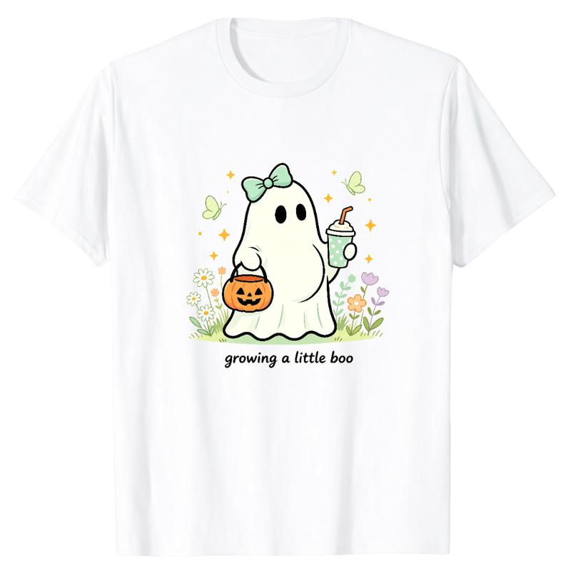 Growing a Little Boo Ghost and Floral Halloween Graphic Apparel