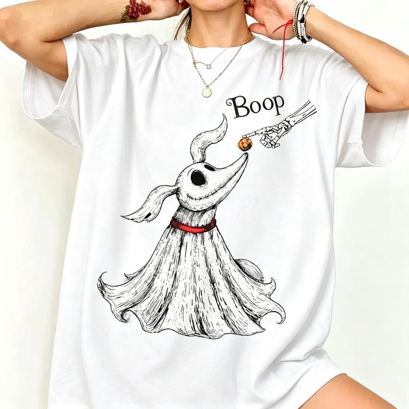 Boop Ghost Dog and Skeleton Hand Halloween Graphic T-Shirt