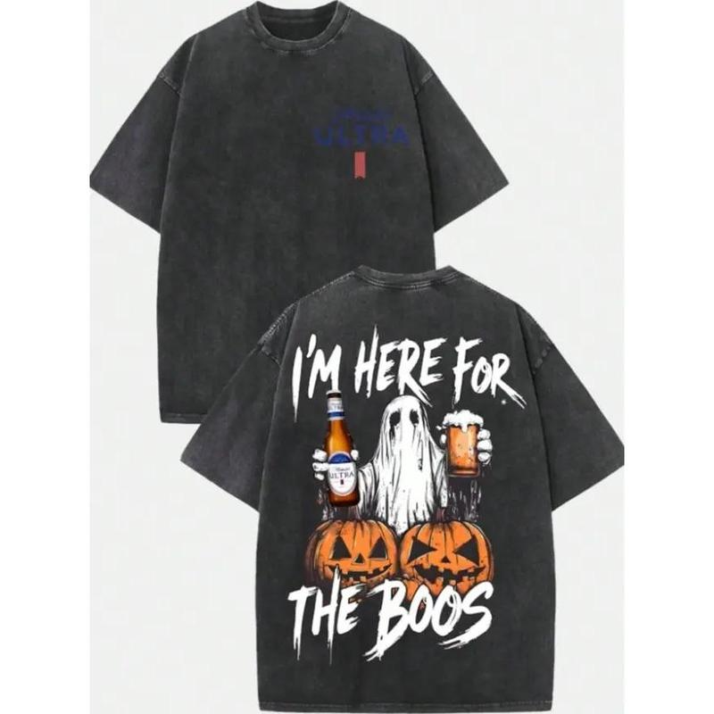 I'm Here for the Boos Ghost and Pumpkin Halloween Graphic T-Shirt