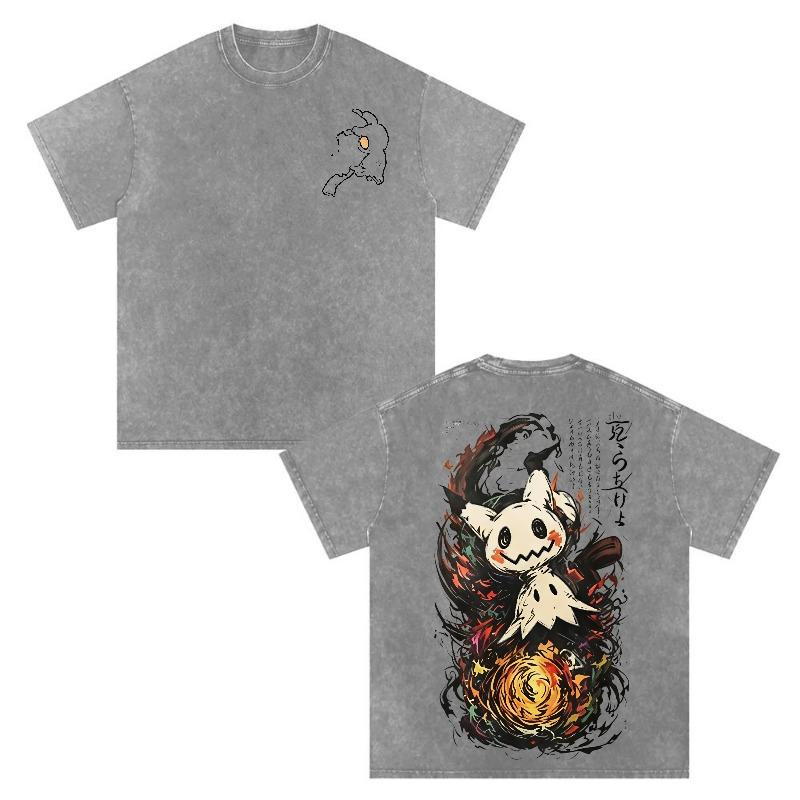 Mimikyu Graphic T-Shirt with Swirling Artwork and Small Chest Detail