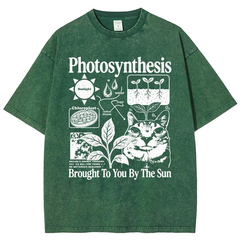 Photosynthesis Cat and Botanical Diagram Graphic Tee with Science Inspired Artwork