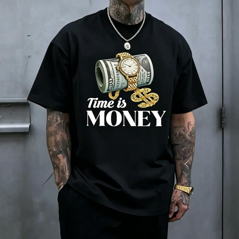 Time Is Money Cash Roll and Gold Watch Graphic T-Shirt