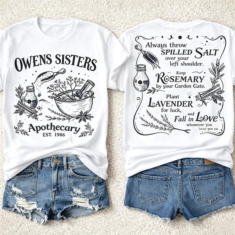 Owens Sisters Apothecary Botanical Front and Back Graphic T-Shirt