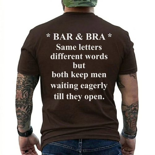 Bar & Bra Wordplay Graphic T-Shirt with Humorous Back Print