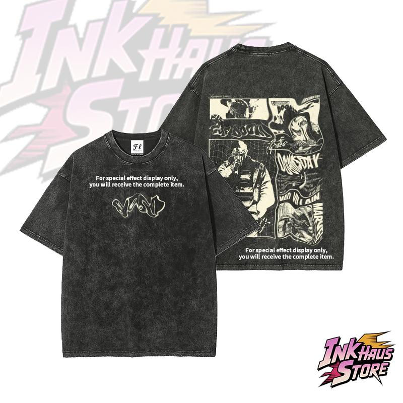 Graffiti Character Collage Washed Tee with Front and Back Artwork