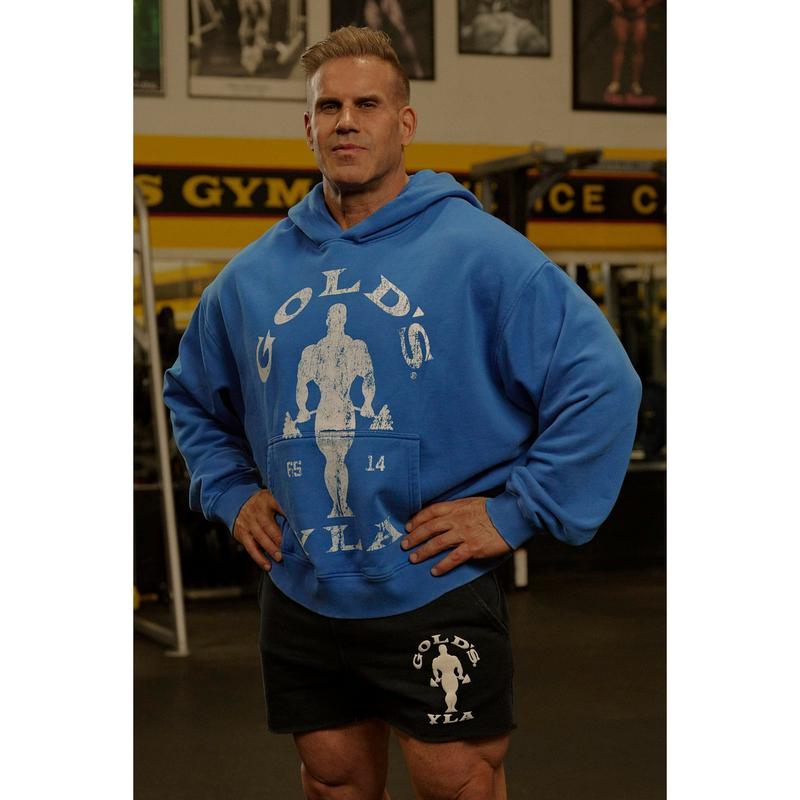 Vintage Bodybuilder Barbell Graphic Distressed Gym Pullover Hoodie