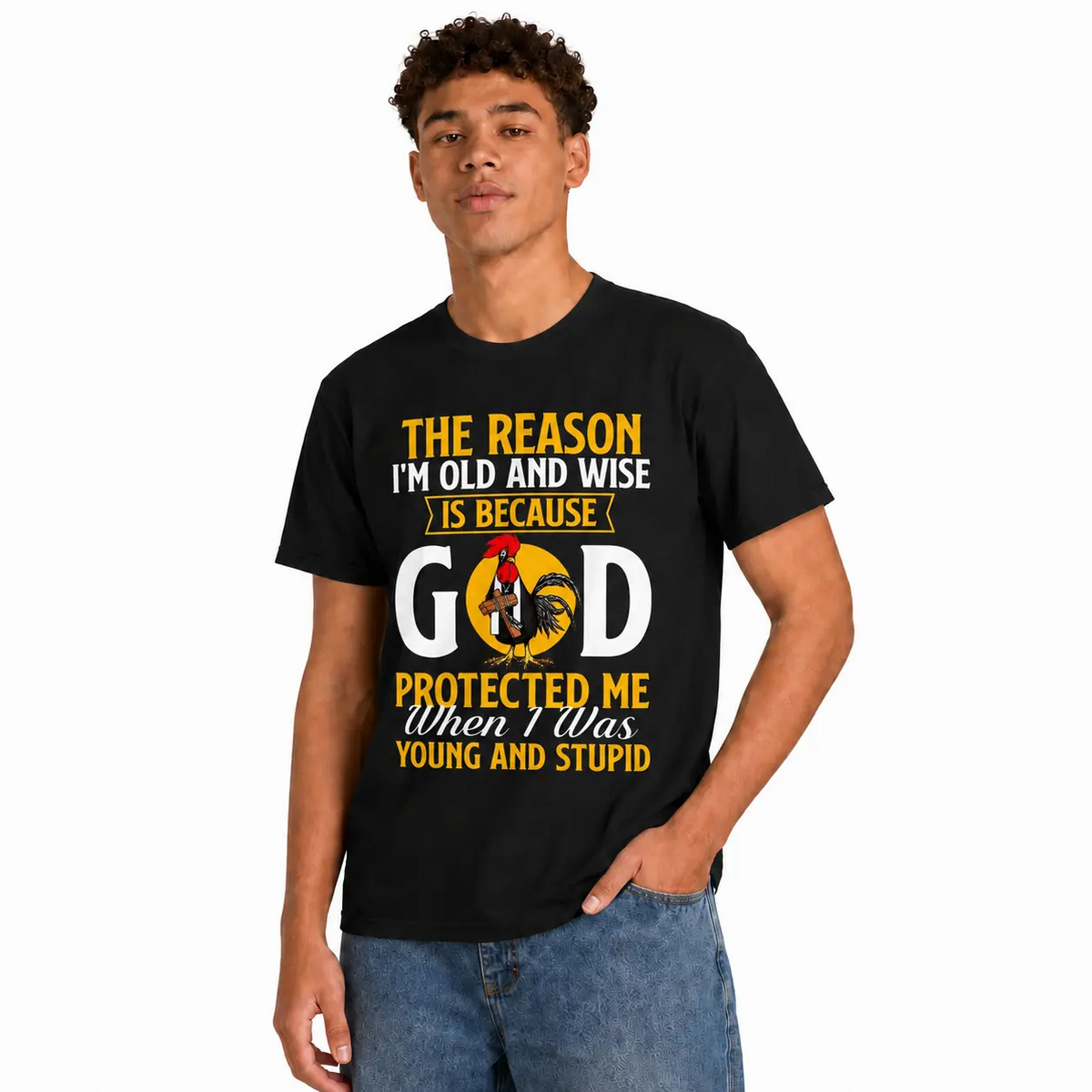 Funny God Protected Me When I Was Young Rooster Graphic T-Shirt