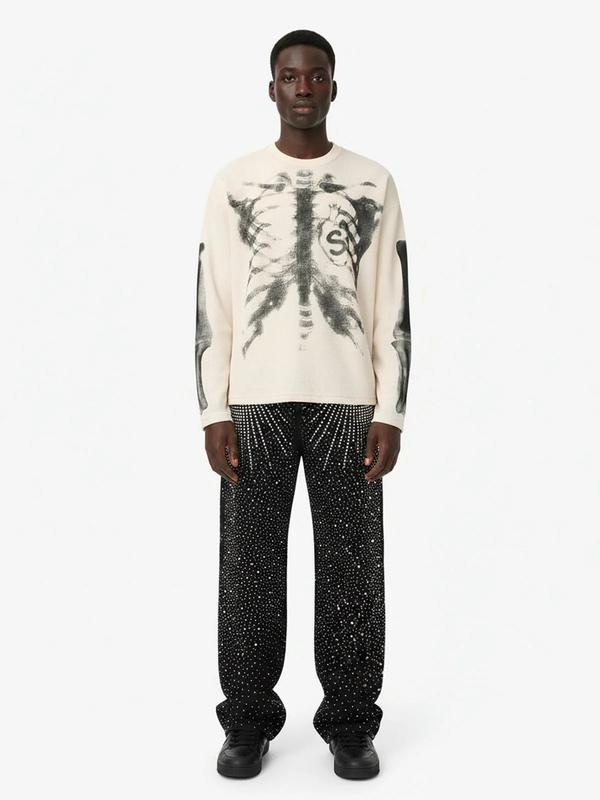 X-Ray Skeleton Rib Cage and Arm Bone Graphic Long Sleeve Crewneck Top