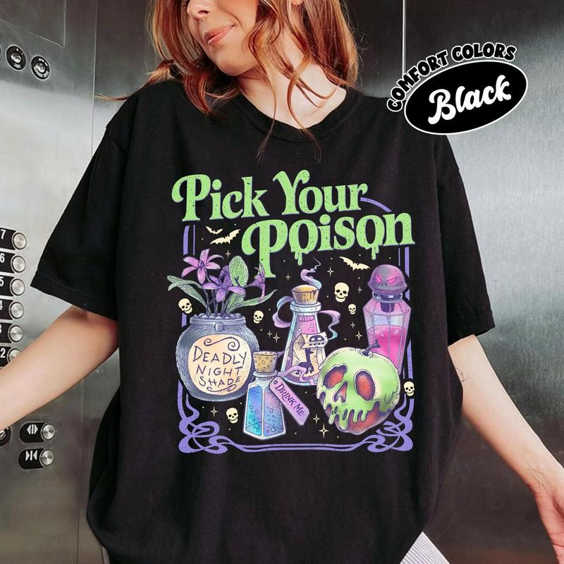Pick Your Poison Potion Bottles and Poison Apple Halloween Graphic T-Shirt