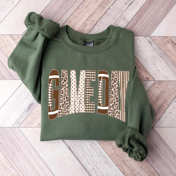 Game Day Mixed Pattern Collegiate Letter Graphic Crewneck Sweatshirt