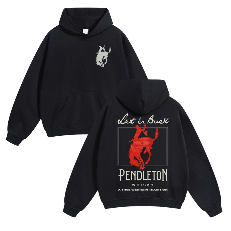 Vintage Western Bucking Horse Whisky Graphic Pullover Hoodie