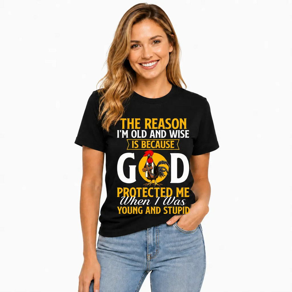 Funny God Protected Me When I Was Young Rooster Graphic T-Shirt