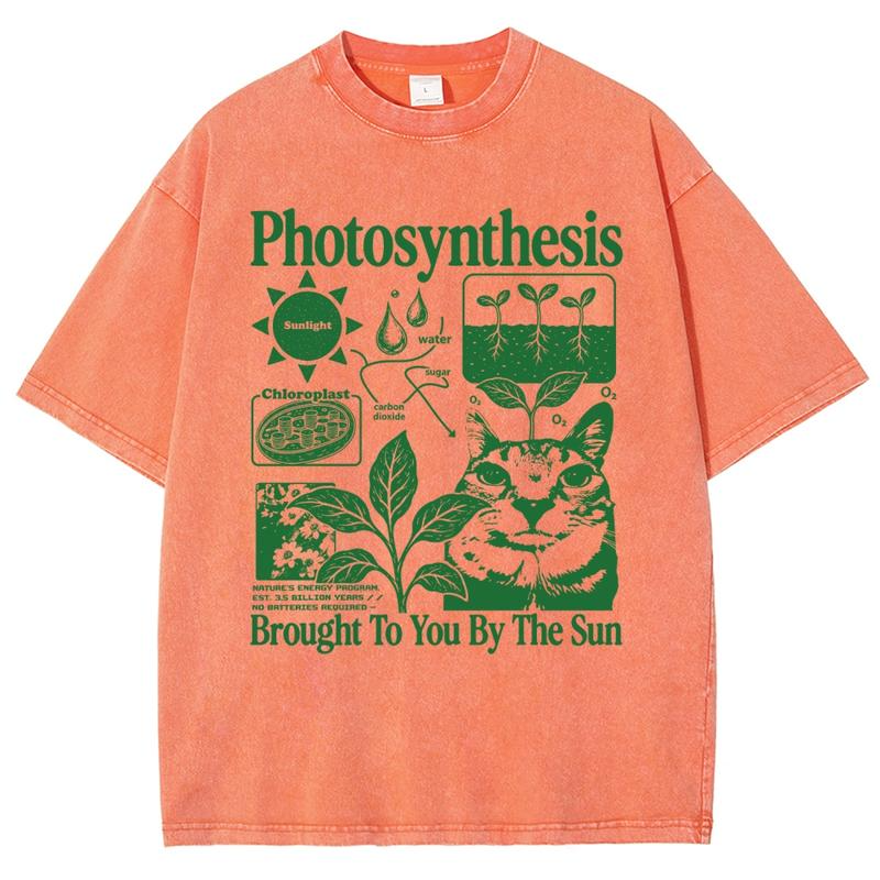 Photosynthesis Cat and Botanical Diagram Graphic Tee with Science Inspired Artwork