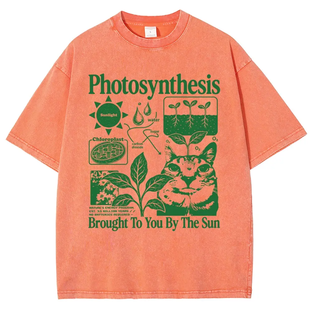 Photosynthesis Cat and Botanical Science Graphic Washed Tee