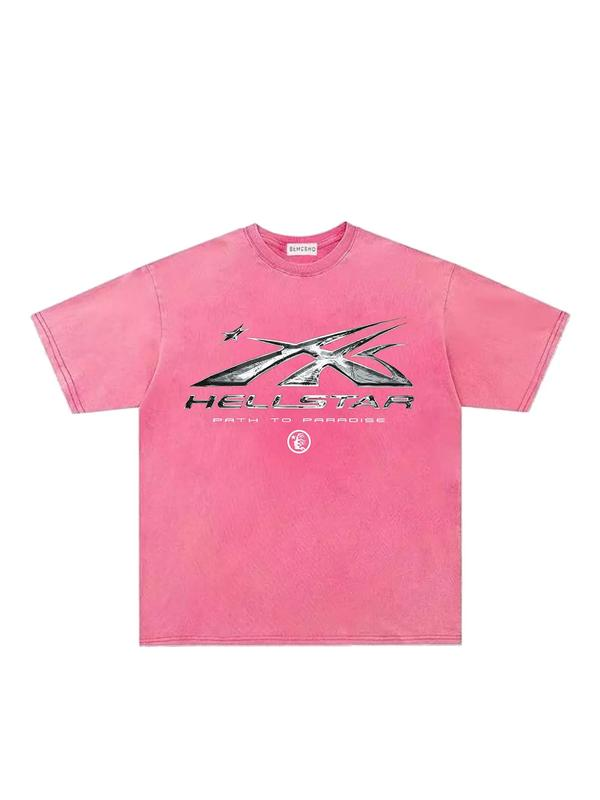 Hell Star Chrome Graphic Washed Tee with Flame and Star Artwork