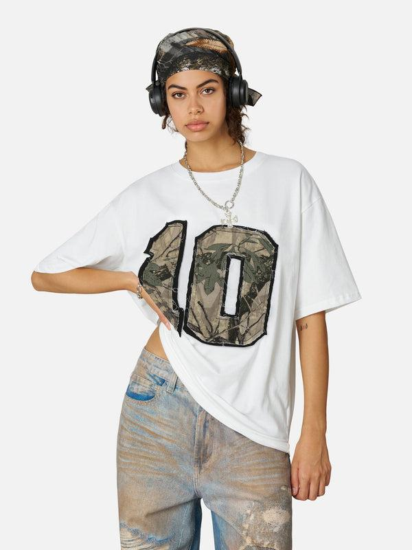 Camo Number 10 Graphic Streetwear Tee with Bold Collegiate Style