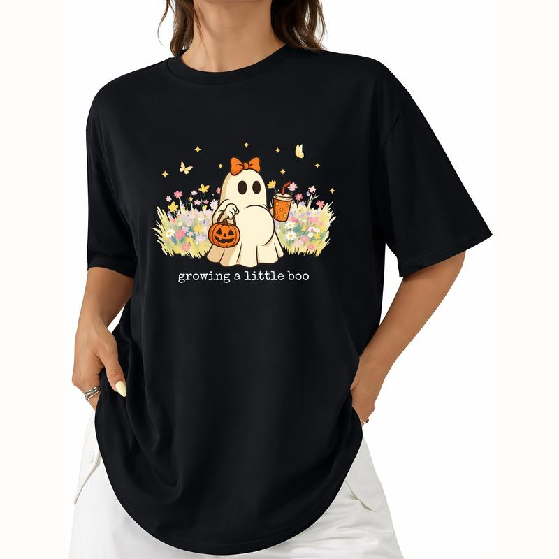 Growing a Little Boo Ghost and Floral Halloween Graphic Apparel