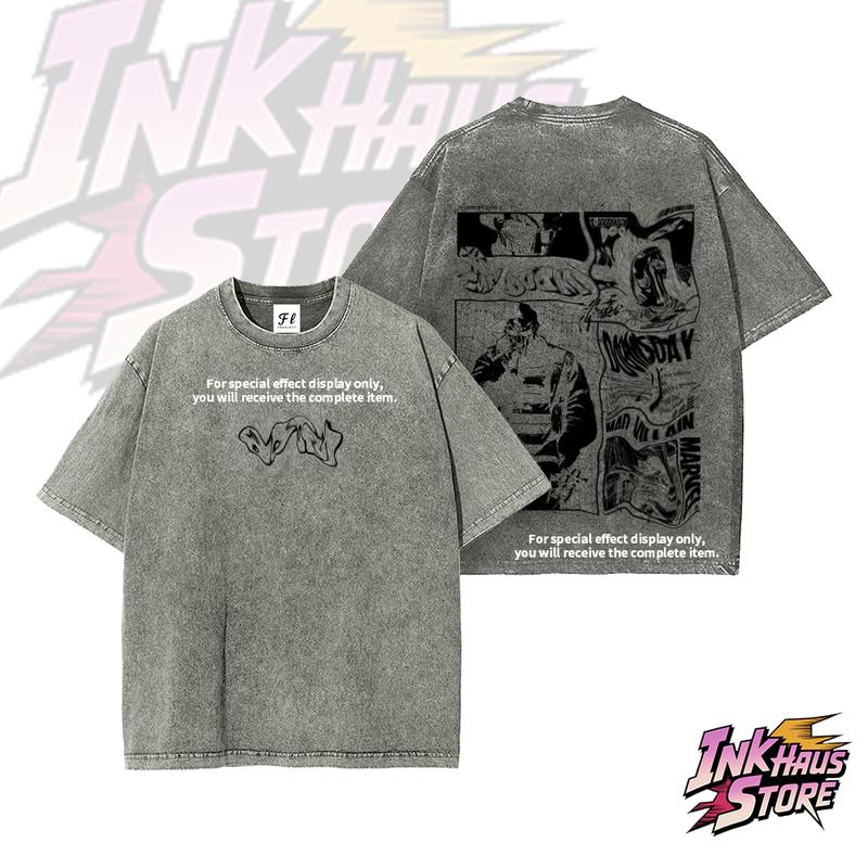 Graffiti Character Collage Washed Tee with Front and Back Artwork
