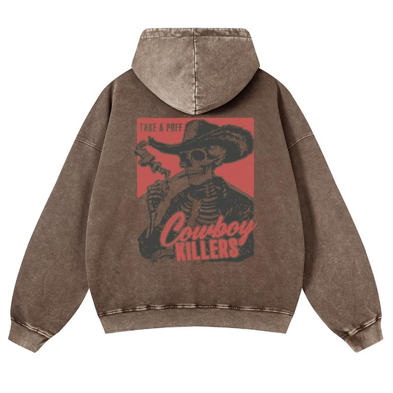 Cowboy Killers Skeleton Western Graphic Hoodie with Vintage Style Front and Back Artwork