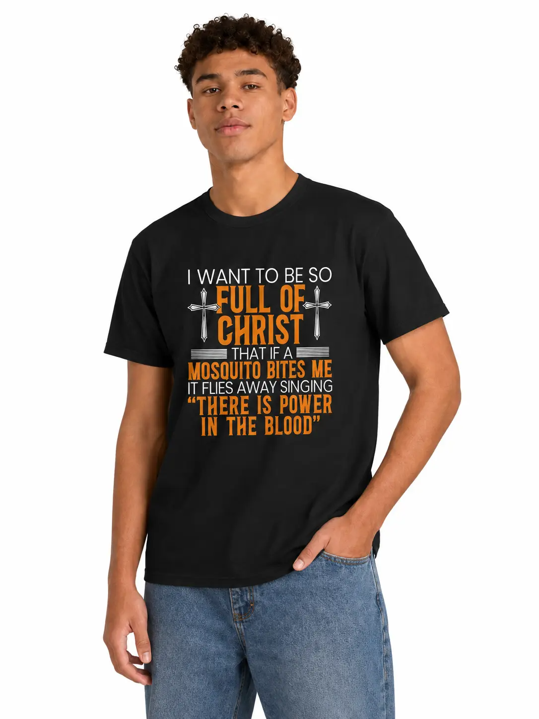 Full of Christ Mosquito Humor Christian Cross Graphic T-Shirt