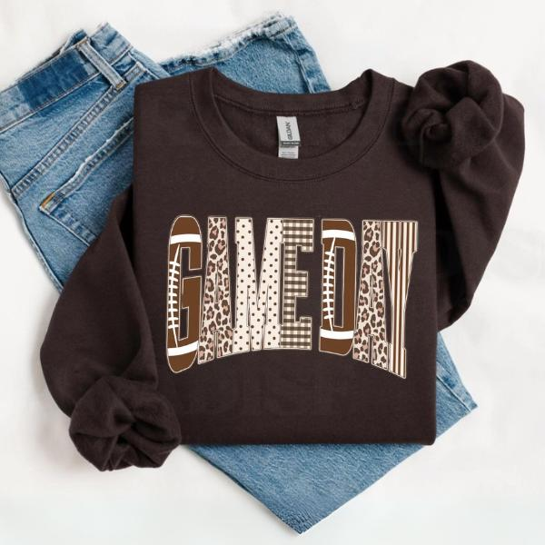 Game Day Mixed Pattern Collegiate Letter Graphic Crewneck Sweatshirt