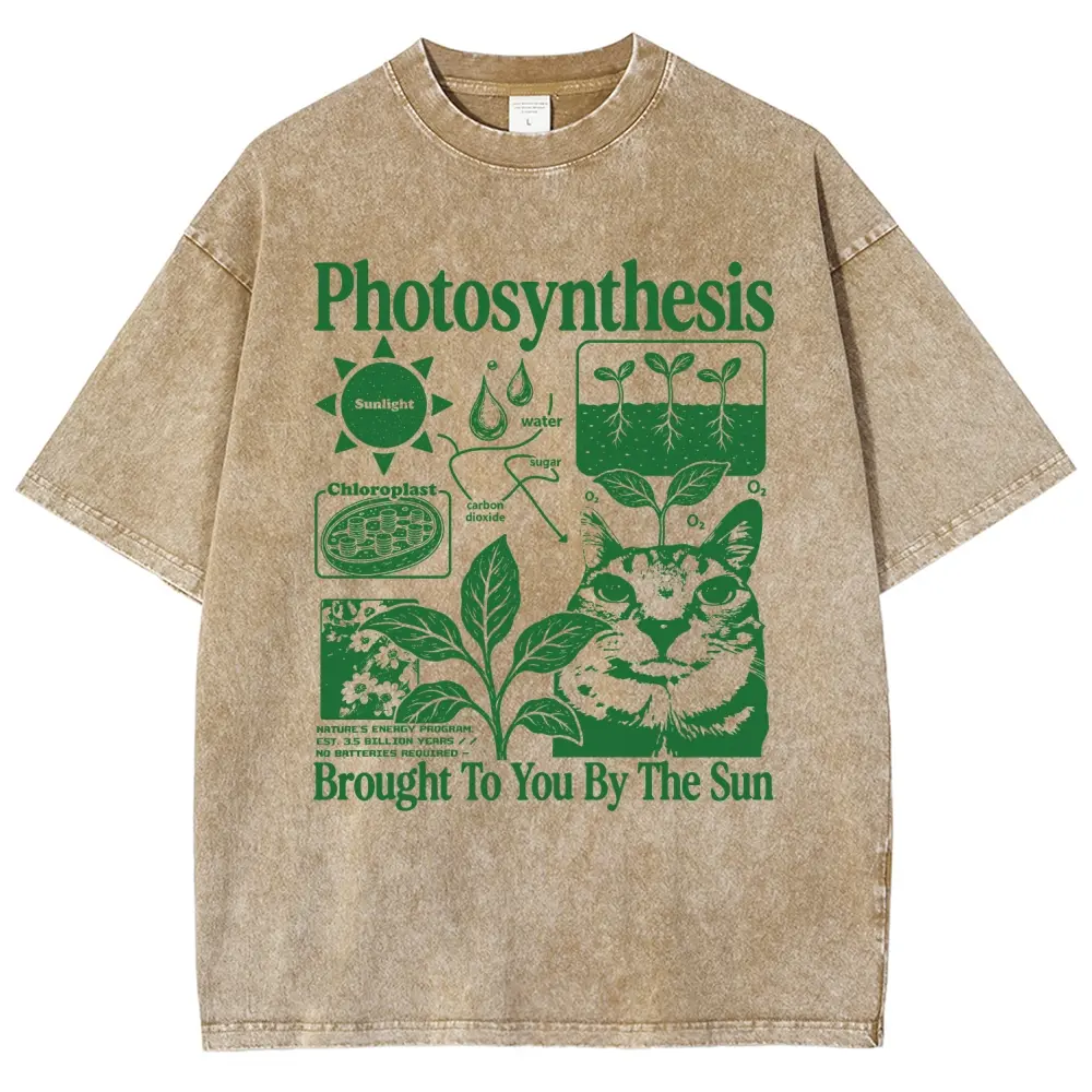 Photosynthesis Cat and Botanical Science Graphic Washed Tee