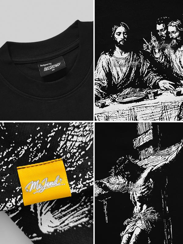 Last Supper and Crucifixion Artwork Front and Back Graphic T-Shirt