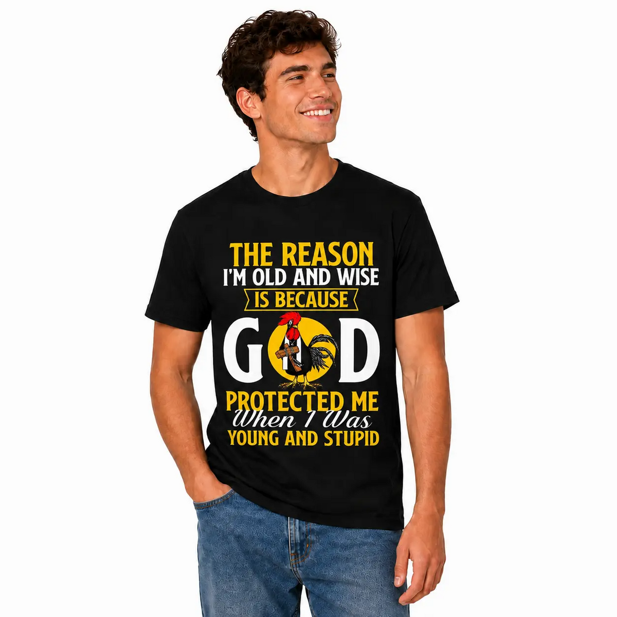 Funny God Protected Me When I Was Young Rooster Graphic T-Shirt